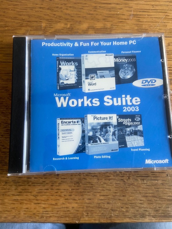 MICROSOFT Works Suite 2003 DVD Rom (with KEY on back of case)
