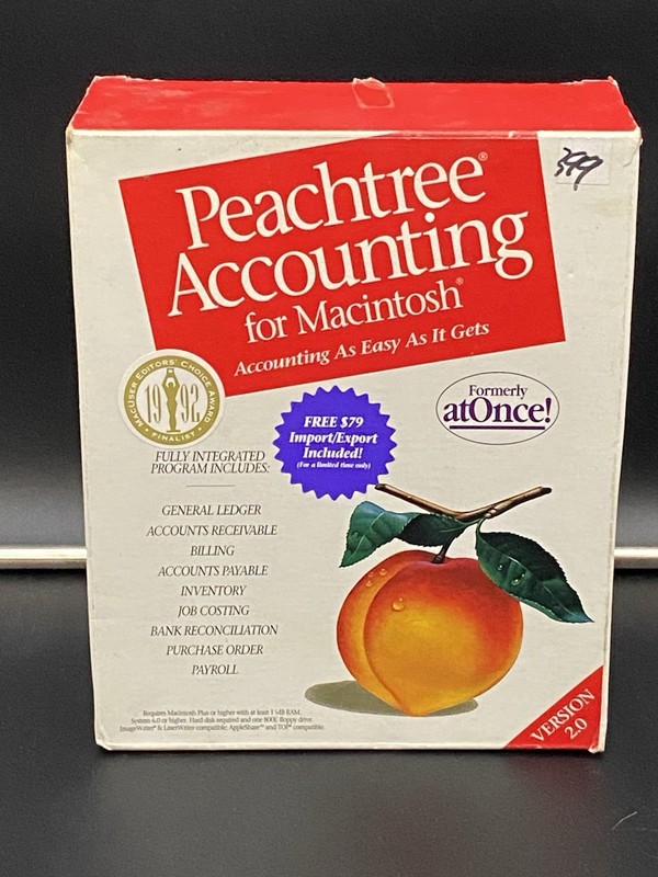 Peachtree Accounting for MAC Version 2.0 Vintage Software Floppy 1992