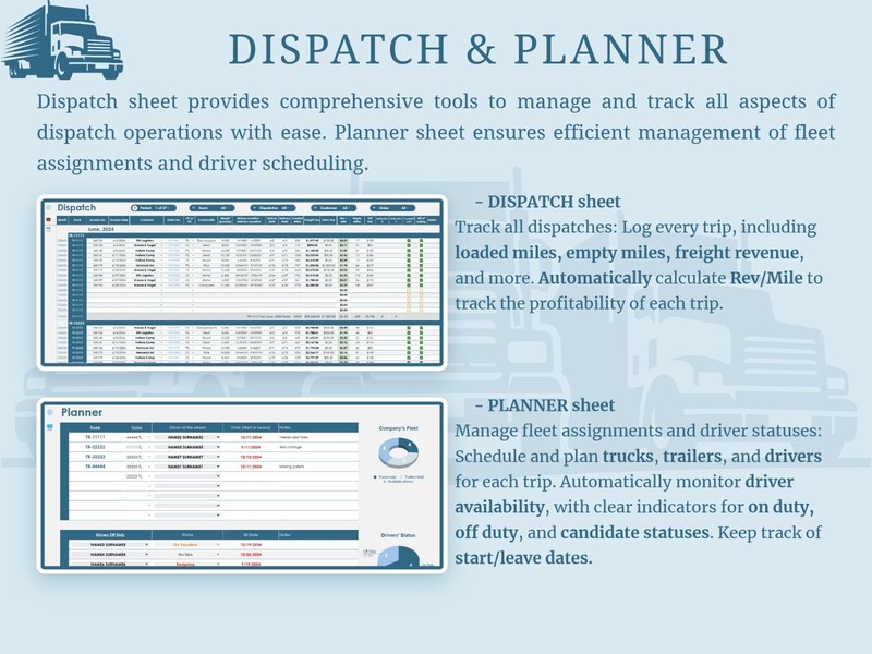 All-in-One Trucking Management Google Spreadsheet for Trucking B/In, Dispatchers gallery