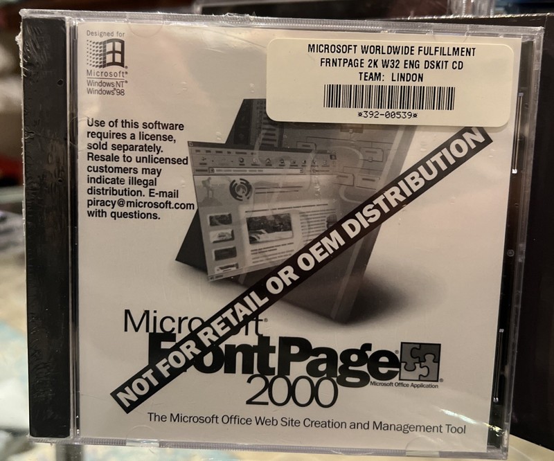 Microsoft Frontpage 2000 CD-ROM w/ Product Key New Sealed Windows NT 98