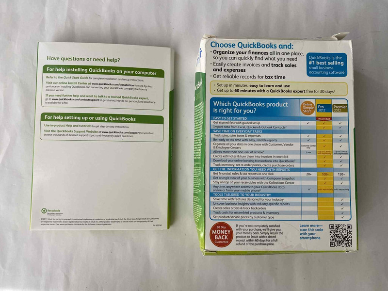 INTUIT QUICKBOOKS PRO 2012 FOR WINDOWS Start guide , CD , Installation guide use gallery