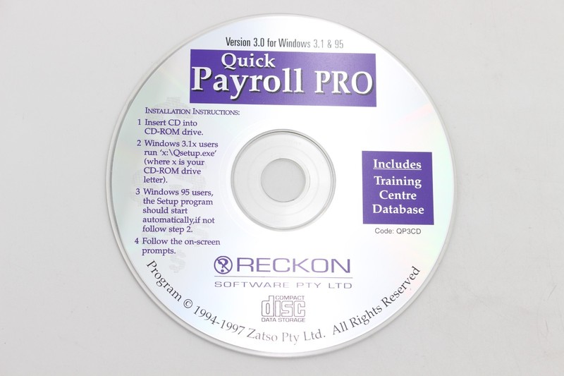 Quicken Payroll Pro Software Accounting Windows 3.1 95 Reckon Quickbooks CD