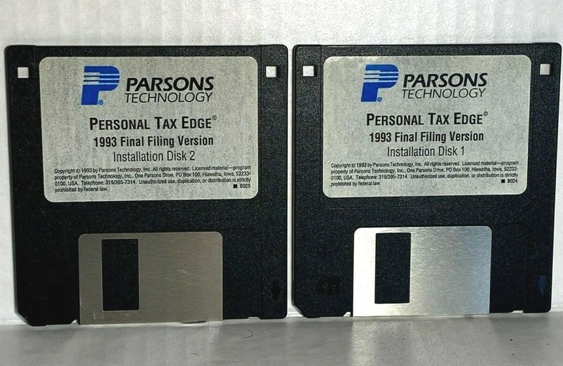 Parsons ® Technology Personal Tax Edge- Windows Disc 1&2–3.5″ Floppy 1993-LIL-B