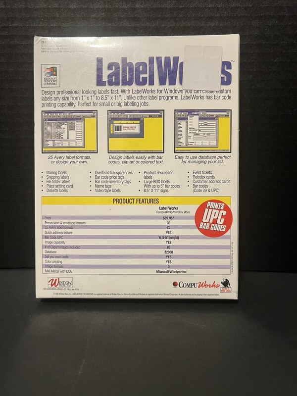 COMPU WORKS LABELS FOR WINDOWS CD ROM NIB SEALED Vintage gallery