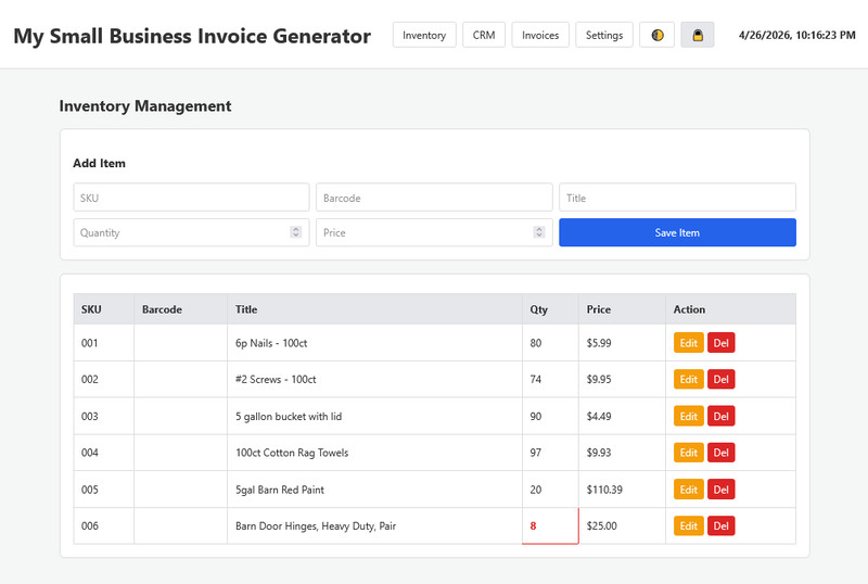 Universal O.S. - Small Business Invoice Generator, CRM and Inventory Management gallery