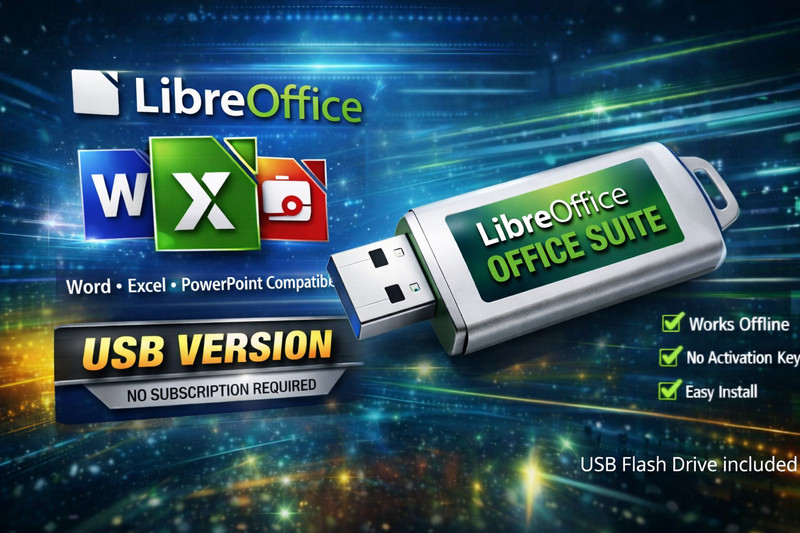 LibreOffice Office Suite USB | Opens DOCX XLSX PPTX | Offline No Subscription