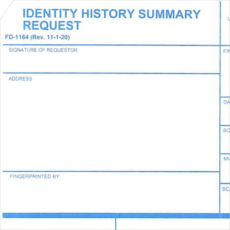Crime Scene Fd-1164 Card For Fbi Identity History Summary Checks Pack Of 50 gallery