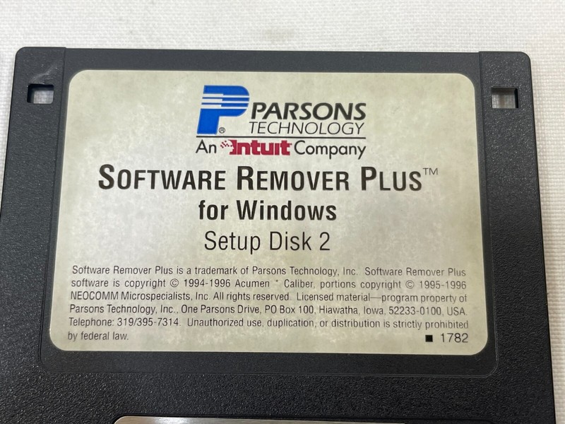 Vintage 1996 Parsons Technology Software Remover Plus for Windows 3.5" Floppy gallery