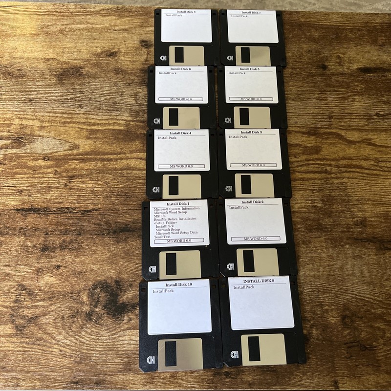 MS Word For Windows 6.0 3.5” Floppy Disks -vintage 10 Disks