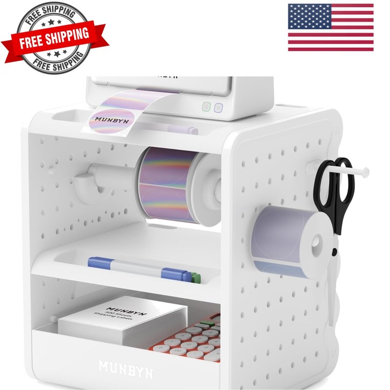 4×6 Thermal Label Holder, 5-in-1 Sticker Holder with 3-Tier Shelf, Drawer, Ho…