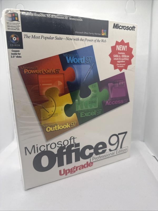 NEW Vintage Microsoft Office 97 Pro Edition Upgrade SEALED Collectable Big Box
