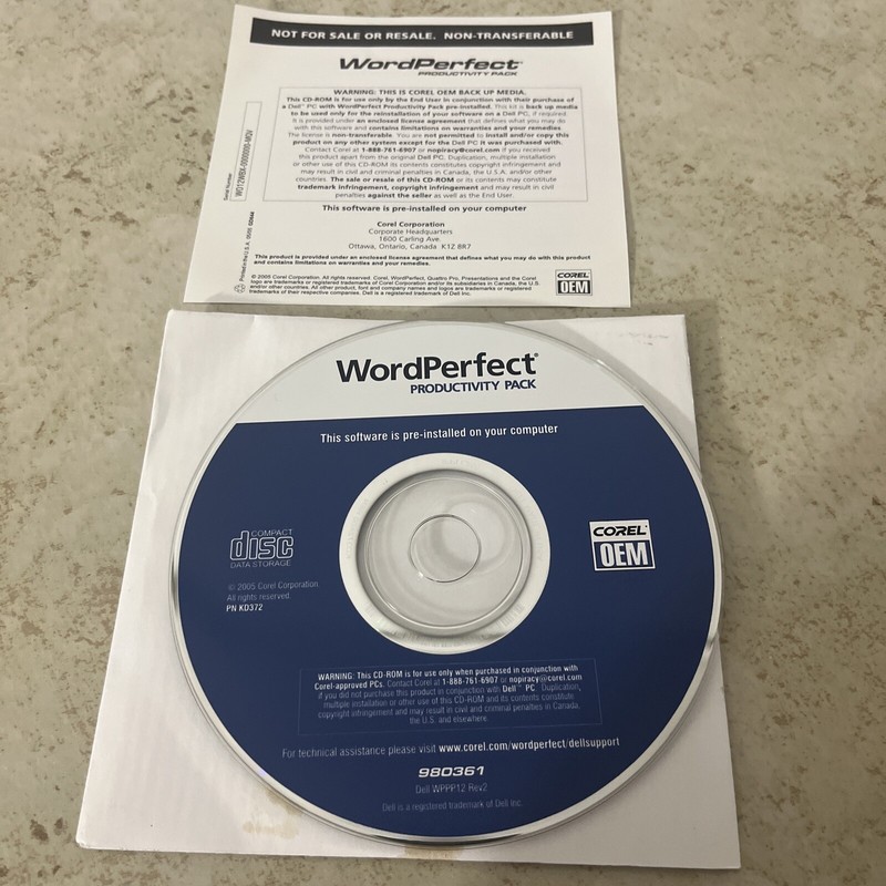 Corel WordPerfect Productivity Pack OEM CD for Dell PC 2004 – Word Processor