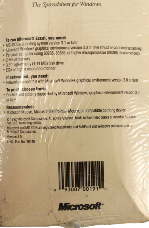 Microsoft Excel 3.0 or Earlier for Windows- Upgrade SW Pkg #28946 - 1992 Vintage gallery