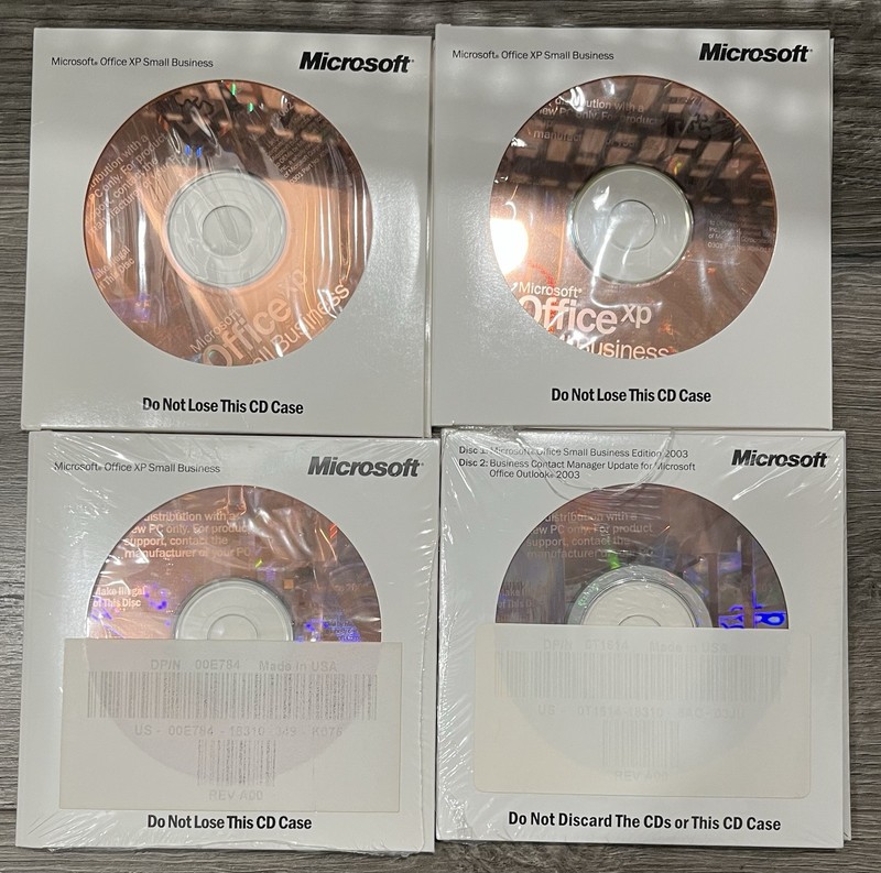 (4) Lot 2 New Microsoft Office XP Small Business Windows With Product Key 2 CD