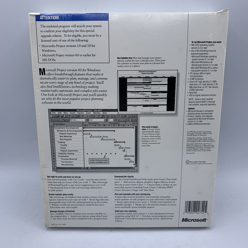 NOS Microsoft Project Upgrade Version 4.0 For Windows 3.5" Disks FACTORY SEALED gallery