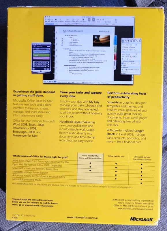 Microsoft Office Mac 2008 Home & Student Edition w/ 3 Product Keys in box gallery