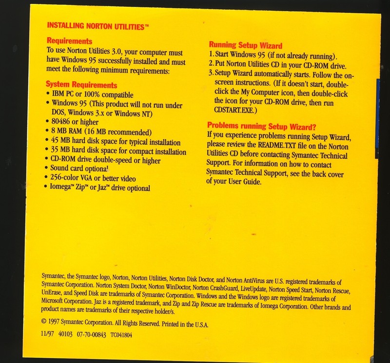 Vintage Symantec Norton Utilities Software Version 2.0 For Windows 95 CD ROM NOS gallery