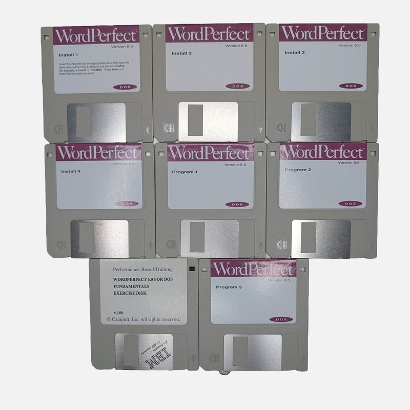 Word Perfect for DOS Version 6.0 Set of 8 Floppy 3-1/2″ Disks