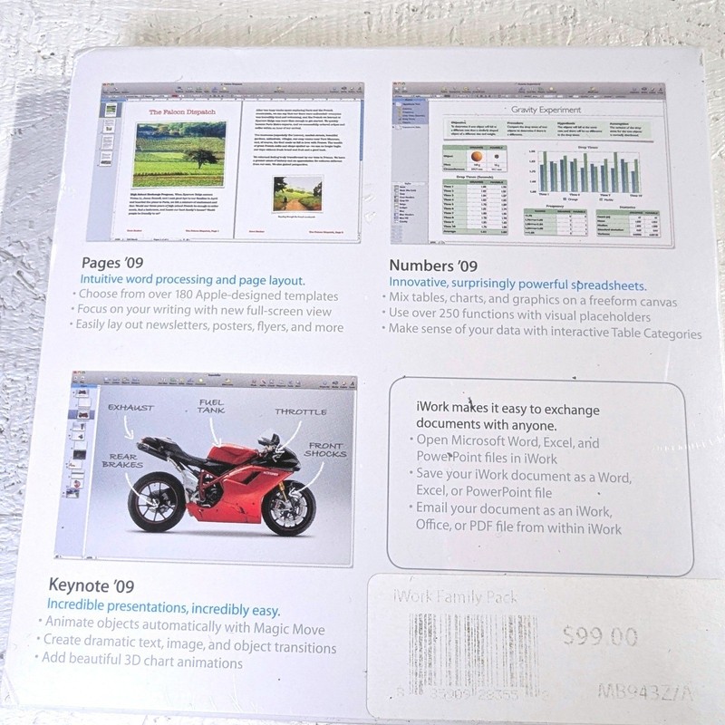 Apple iWork '09 Family Pack OS X White Sealed MB943Z/A w MobileMe gallery