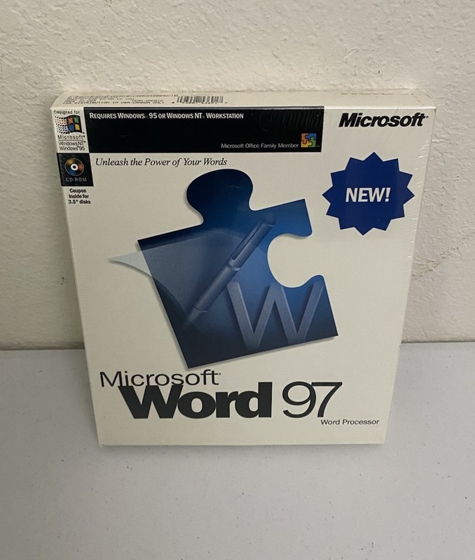 Microsoft Word 97 PC CD Legacy Software For Windows 95 / 98 NEW Big Box Sealed