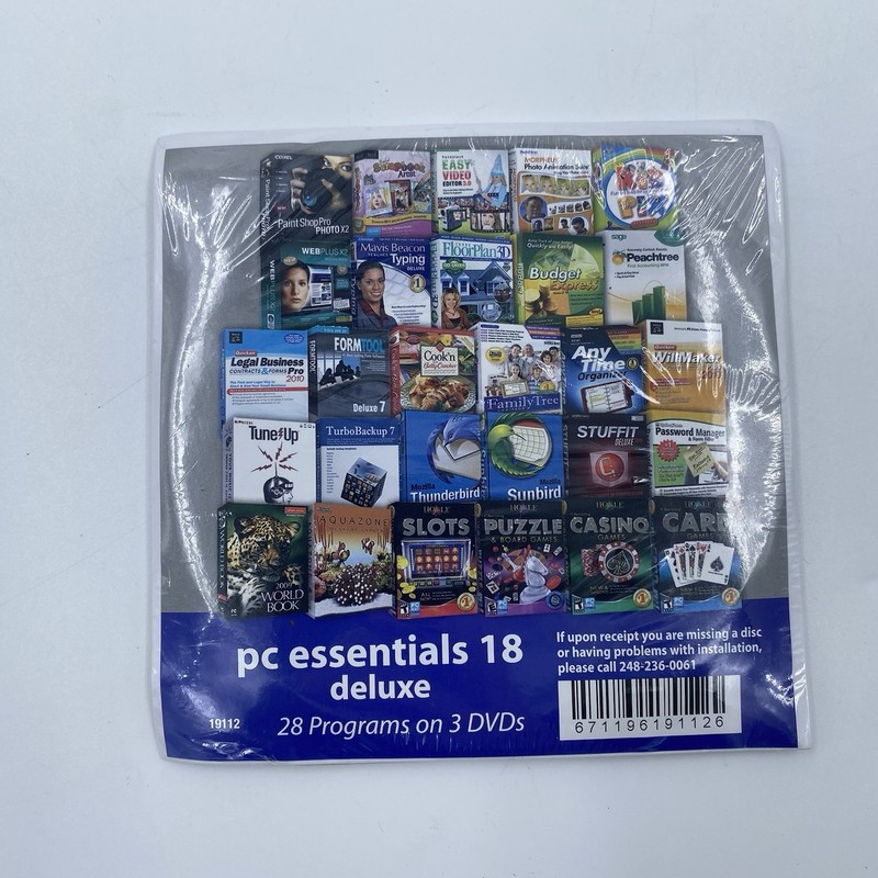 PC Essentials 18 Deluxe 28 Programs On 3 DVDs