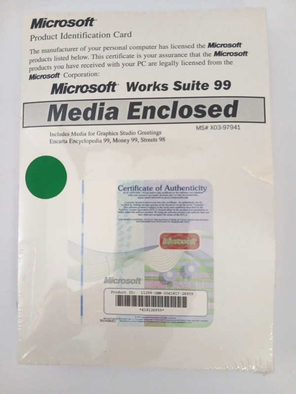 Microsoft Works Suite 99 w/ Certificate of Authenticity : NEW & Sealed gallery