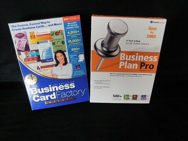 LOT OF 2 BUSINESS CARD FACTORY DELUXE BUSINESS PLAN PRO CD ROM COMPUTER SOFTWARE