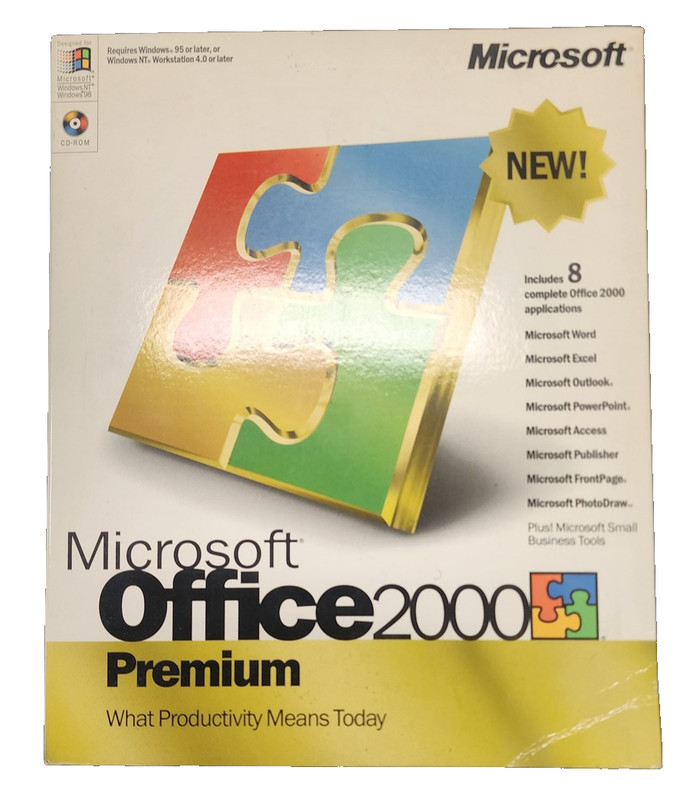 Vintage Microsoft Office 2000 Premium New Sealed Box USA CD-ROM Windows 95 98 NT
