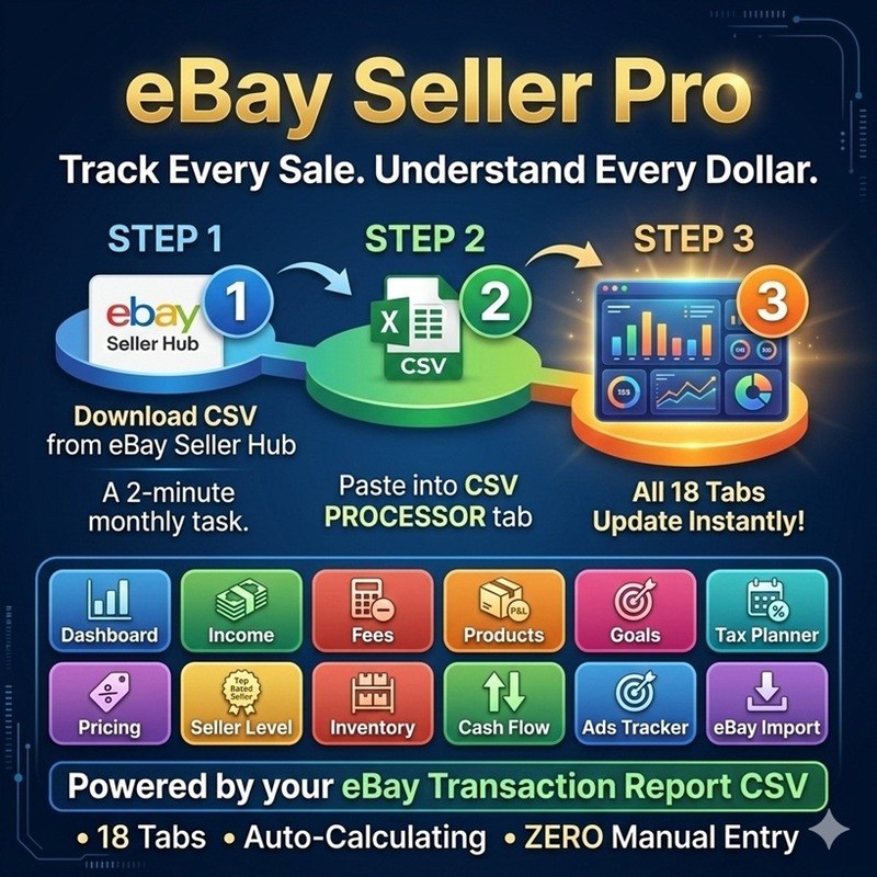 eBay Reseller Sales / Tax Spreadsheet Profit Expense & Inventory Tracker Excel