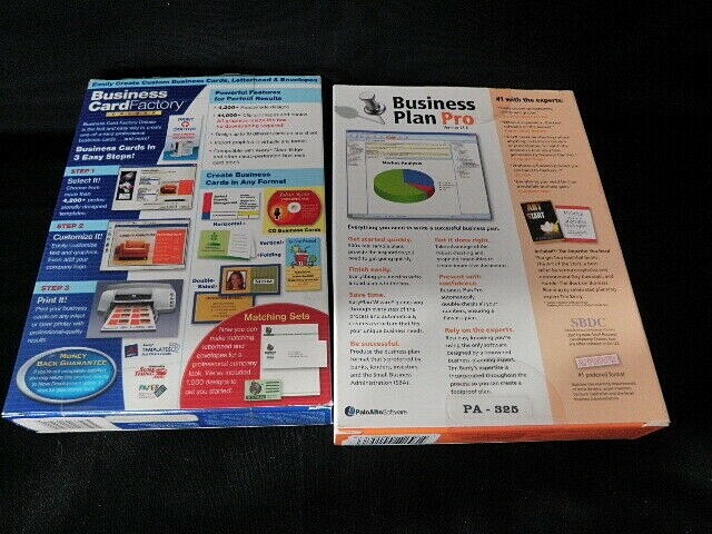 LOT OF 2 BUSINESS CARD FACTORY DELUXE BUSINESS PLAN PRO CD ROM COMPUTER SOFTWARE gallery