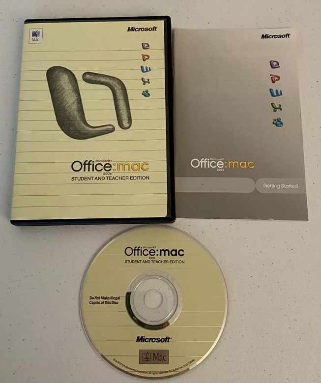 Microsoft Office Mac 2004 Student and Teacher Edition Software 3 keys w/ booklet