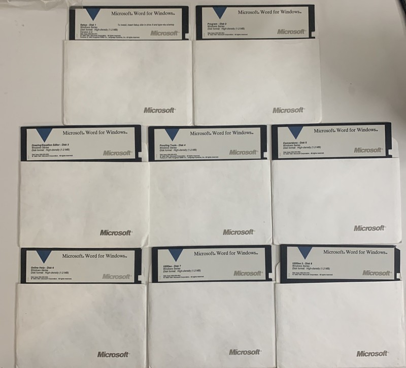 Microsoft Word For Windows Version 2.0 1991 5.25" Floppy Discs