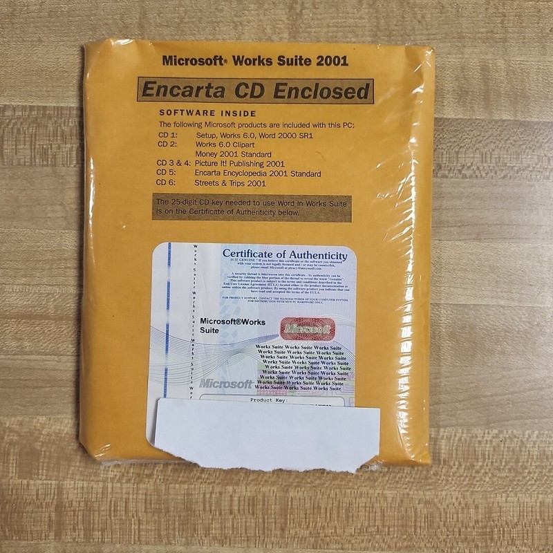 Microsoft Works Suite 2001 – Word Money Encarta 6 CDs FACTORY SEALED Product Key