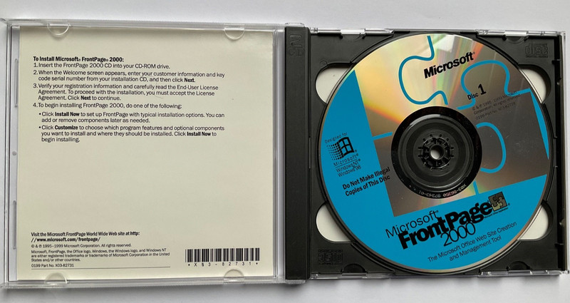 Microsoft FrontPage 2000 CD-ROM w/ Product Key | Two CD Set gallery