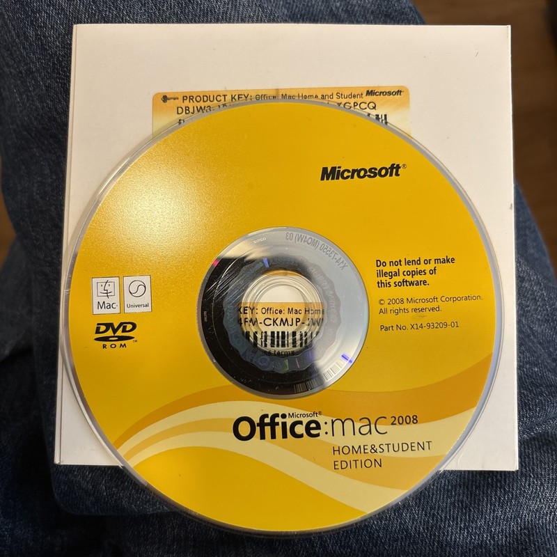 Vtg MS Office for Mac Home & Student Software Disc CD 2008 w Serial Product Key