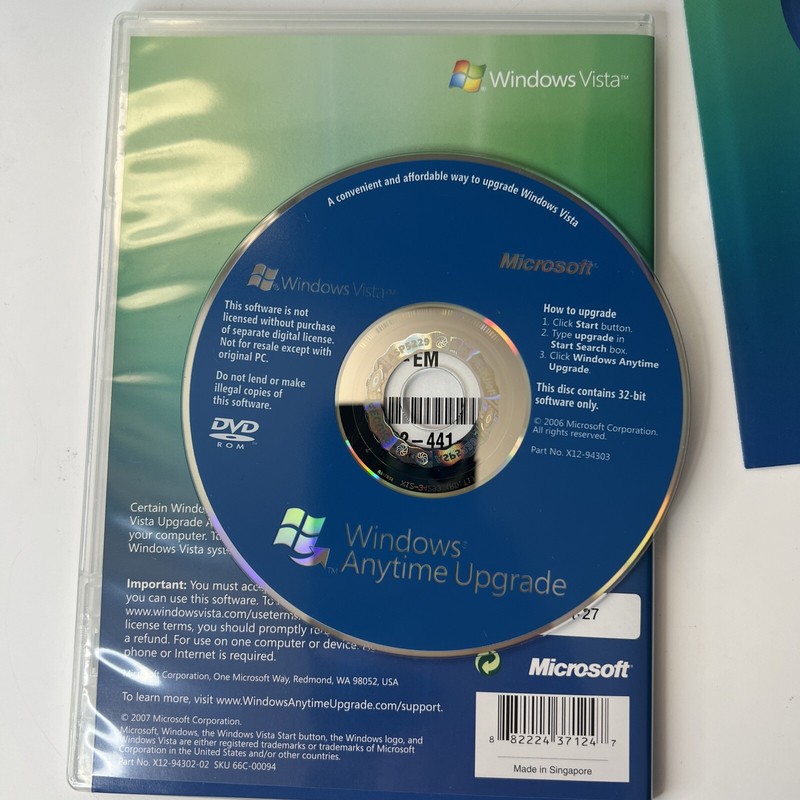 Windows Vista Anytime Upgrade Disc 32 bit English Microsoft Software gallery