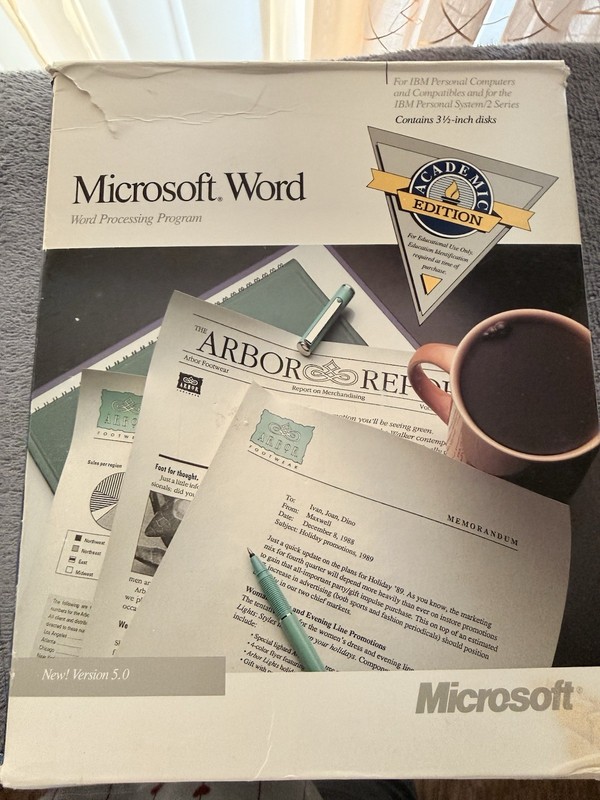Microsoft Word 5.0 Academic Edition Office Suite 3.5″ Floppy DOS OS/2 English