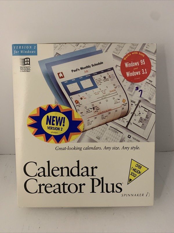 Vintage Spinnaker Calendar Creator Plus Version 2 for Windows 95 & Windows 3.1