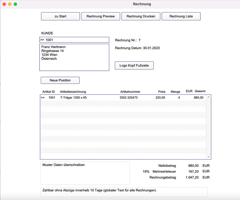 Rechnungsprogramm Rechnung schreiben Rechnungssoftware simpel Minimalist Eingabe gallery