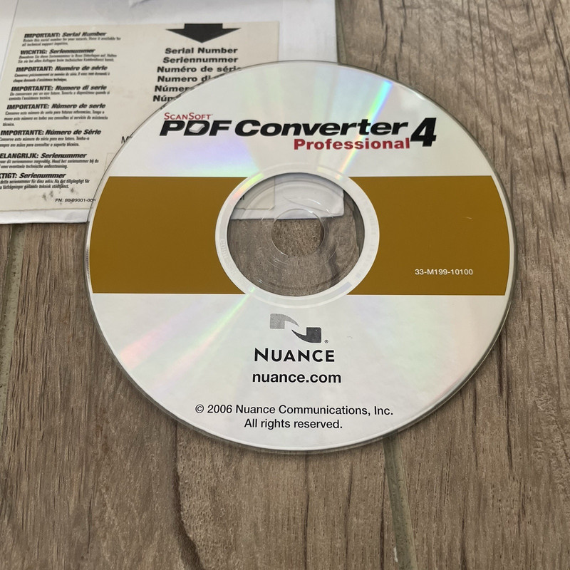 Nuance PDF Converter Professional 4 – Install Disc & Serial Number