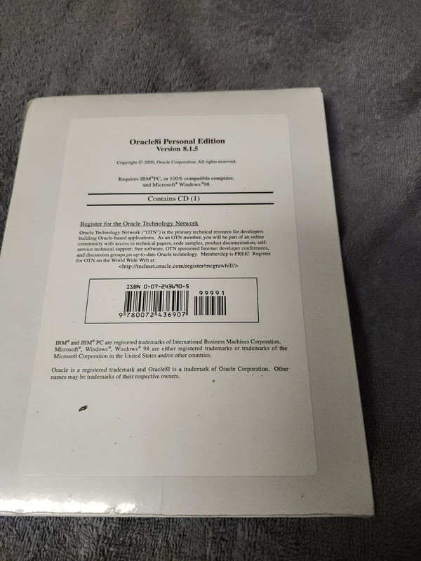 ORACLE8i PERSONAL EDITION VERSION 8.1.5 NEW SEALED ISBN 0072436905 WINDOWS 98 gallery