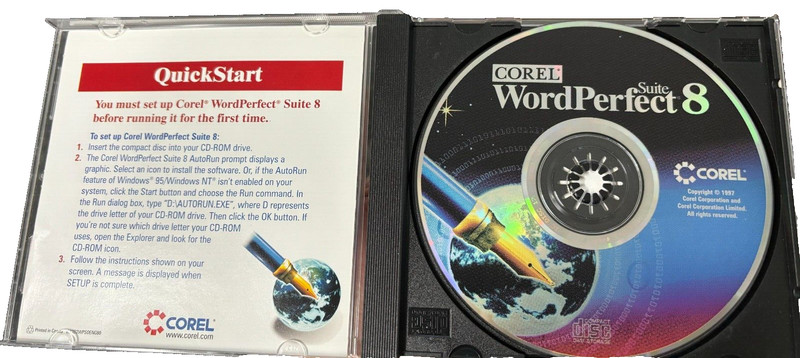 Corel WordPerfect Suite 8 CD-ROM (PC, 1997, WIn95) Vintage Office Software