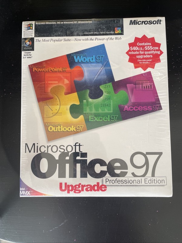 NEW Vintage Microsoft Office 97 Pro Edition Upgrade SEALED Collectable Big Box
