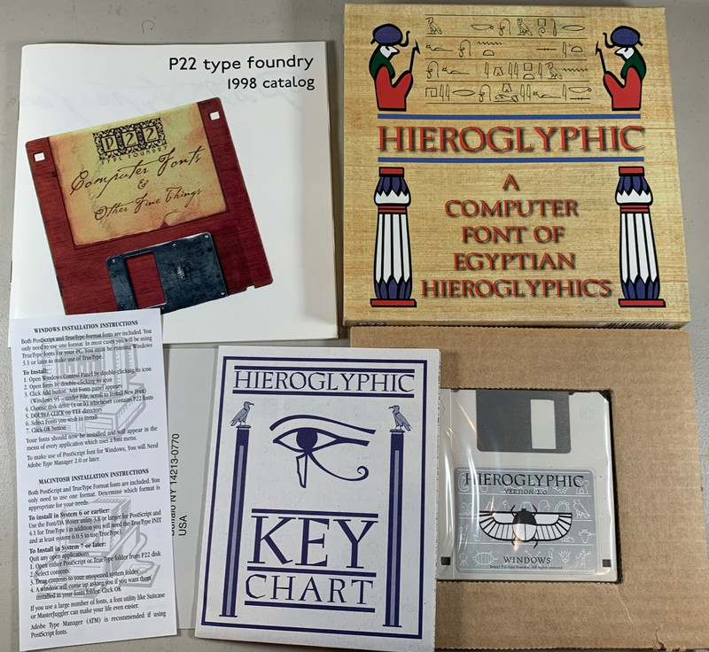 1997 P22 Foundry Hieroglyphic Computer Font Version 2.0 Windows 3.1 or Later