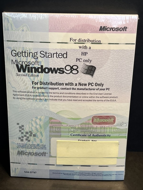 Microsoft Windows 98,1999 COA - See Pictures.