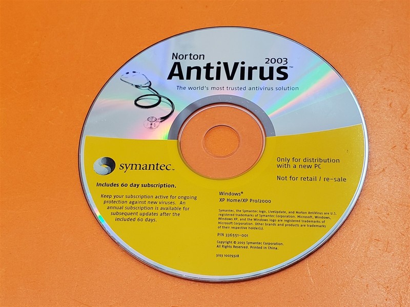 ⭐️⭐️⭐️⭐️⭐️ Norton Antivirus 2003 Windows Symantec Software CD Disc Only