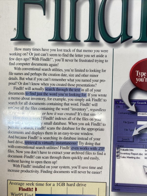 FindIt! Rom Tech Software Home Office Help Windows 95 Find Documents PC Vintage gallery