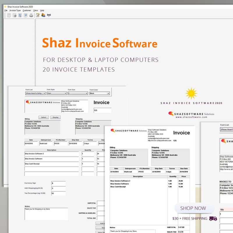 Shaz Invoice Software 2020 Small Business Billing App Forms Simple AT SOFT03