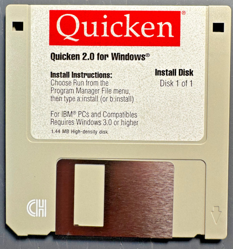 Intuit Quicken 2.0 for Windows 3.5″ Floppy Disk 1 of 1 Readable No Manual