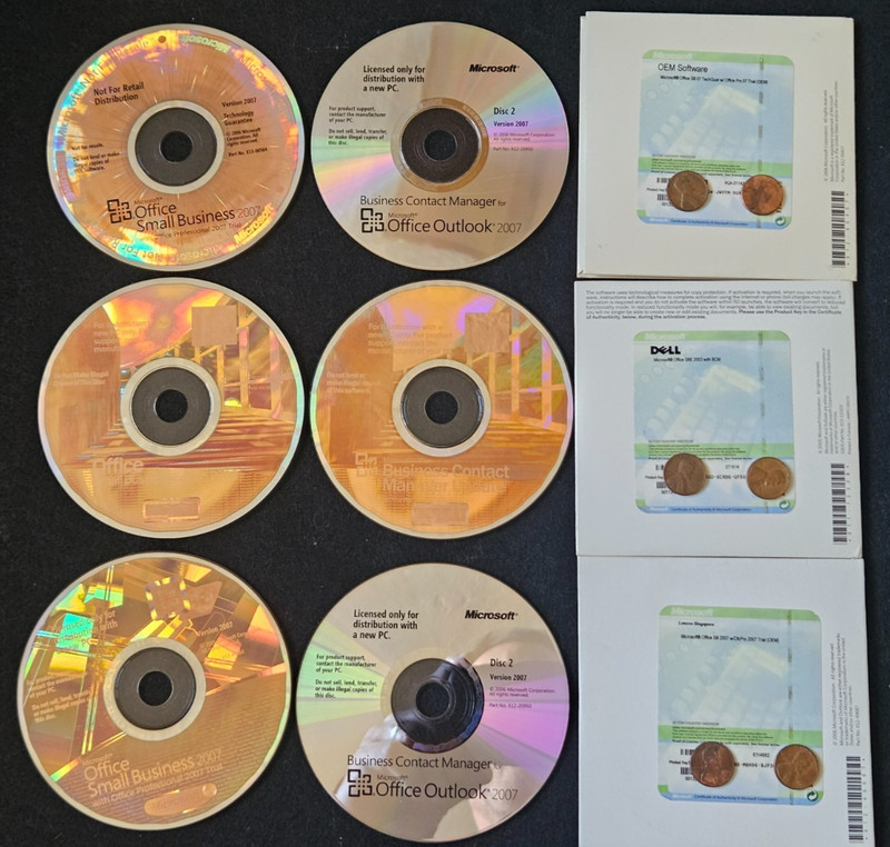 3 OEM Microsoft Office Small Business 2 x 2007, 1 x 2003 w/ Outlook Contact Mgr.
